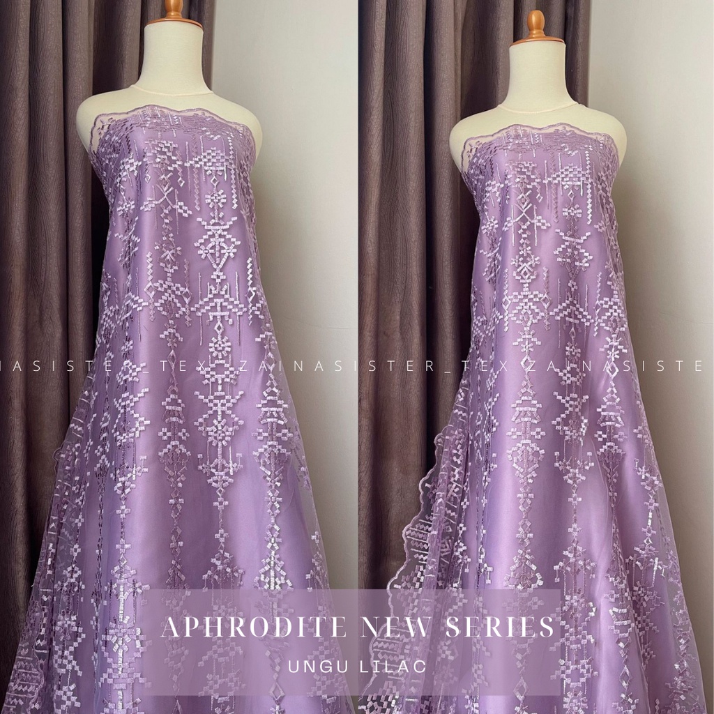 Bahan Kain Kebaya Brukat Tile Tille Bordir Premium Etnik Aphrodite New Series Warna Ungu Lilac