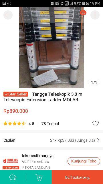 Tangga Double Teleskopik 1.9+1.9 = 3.8 M Telescopic Mollar