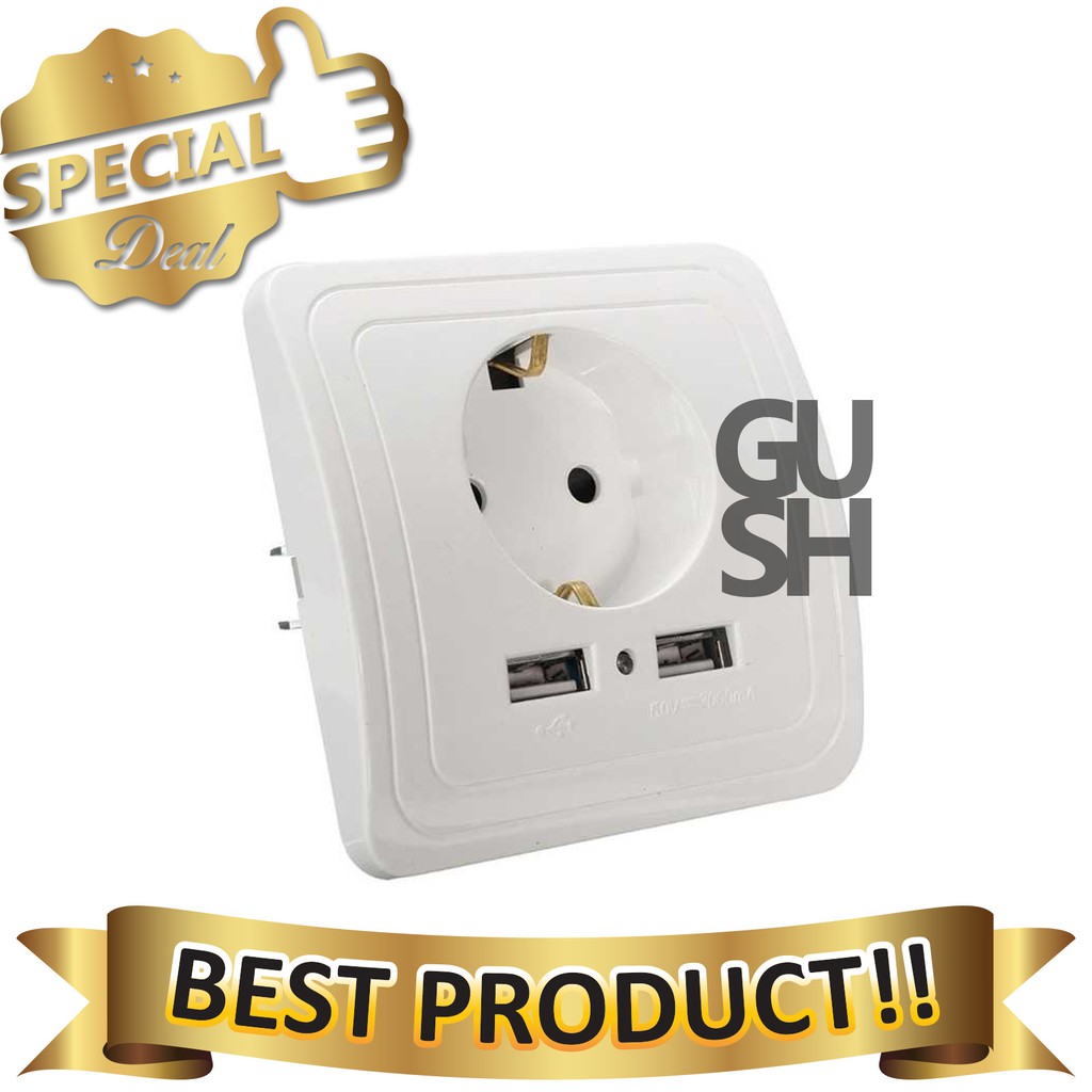 Stop Kontak Dinding EU Plug 2 USB Port - Colokan Listrik 2 USB Port