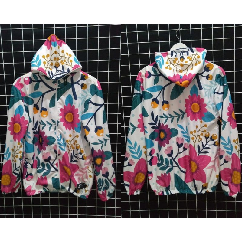 Jaket Sepeda Wanita Jaket Motif Printing/Jaket Goews-bunga pink