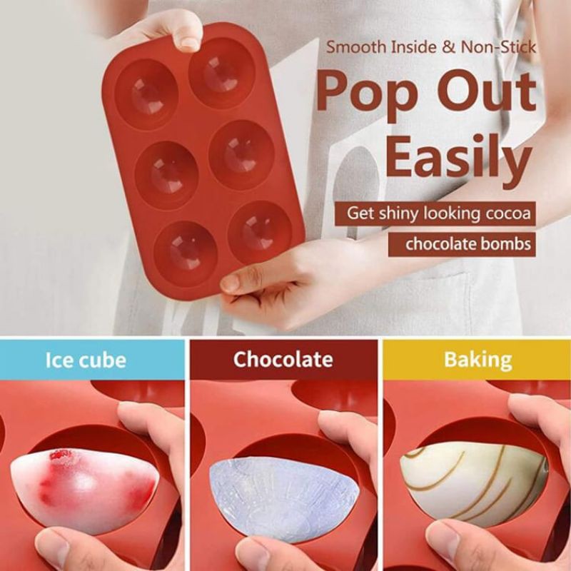 Cetakan 6 Lubang Cetakan Donat Silicone Baking Mold Dome Cetakan Kue Coklat Food Grade BPA Free