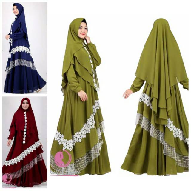 AESTRI Gamis set Khimar gavaputri/ gamis syar'i hijau maroon navy/ gamis pesta