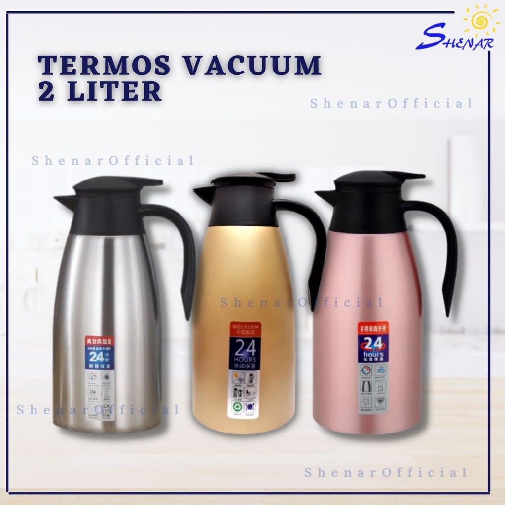 SHENAR EUROPEAN VACUUM JUG TERMOS STAINLESS STEEL VACUUM JUG KAPASITAS 2 LITER TERMOS AIR PANAS 3 VARIAN WARNA