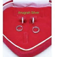 (COD)Anting jepit anak donat mata diamond putih perak asli 925/silver lapisan emas putih murni..