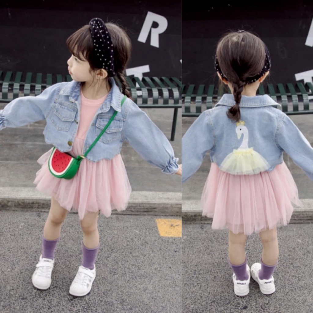 FH DRES KID YIYI DENIM | Dress anak import / 2IN1 SET YISWAN / Dress tutu anak Korean style/ dress A