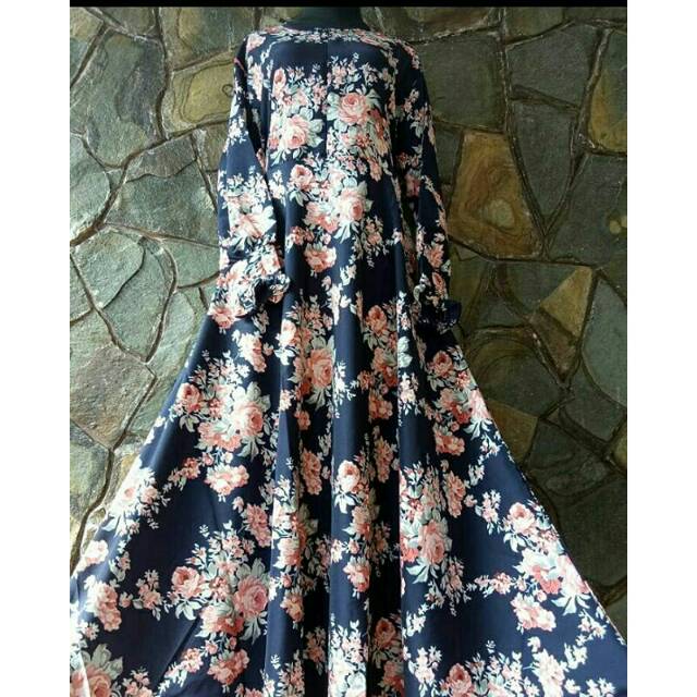 Gamis Monalisa Super warna Biru Dongker Motif Bunga