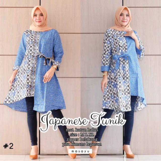 Japanese tunic atasan Baju batik wanita casual. Modern