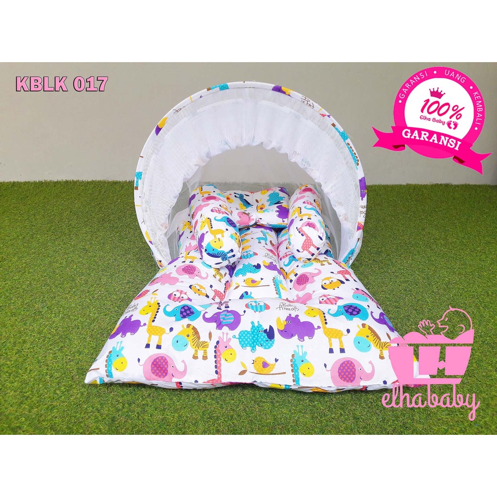 Kasur Lipat Bayi Set Kelambu Bantal Guling | Tempat Tidur Anak Baru Lahir Motif Lucu Bonus tas lucu kasur bayi elha baby elhababy