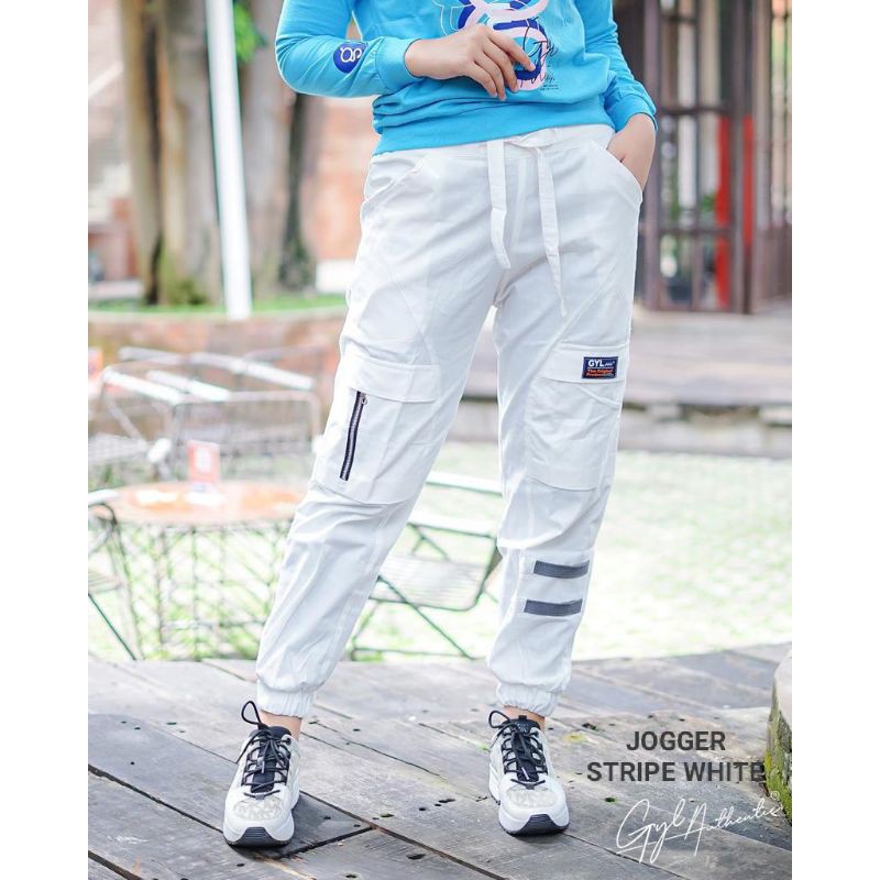 Jogger Cargo Stripe Gyl Authentic Celana Bahan Baby Canvas