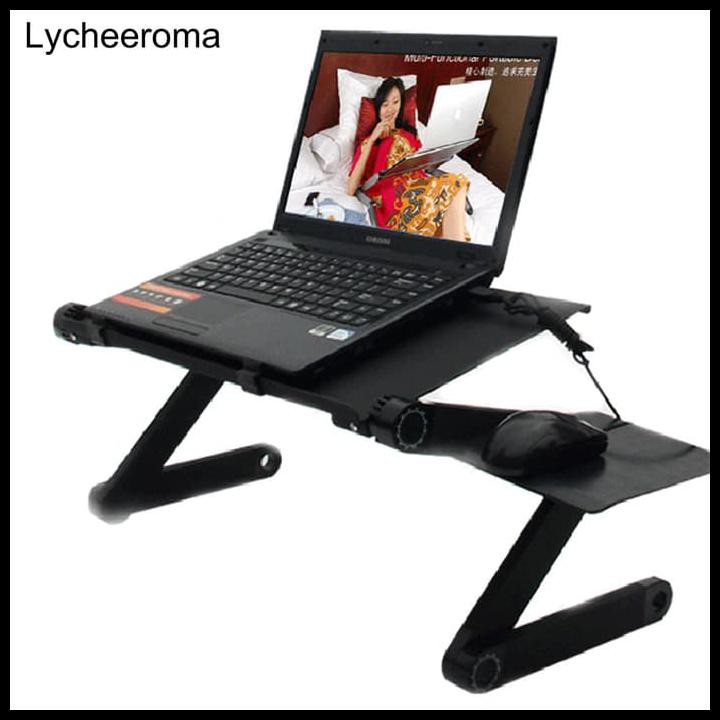 SPECIAL Meja Laptop table portable aluminium + cooler Fan - meja Lipat kerja - Fuchsia MURAH