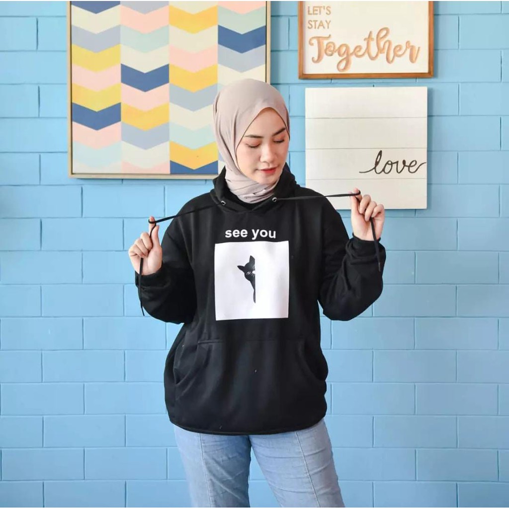 Hoodie Sweater SEE YOU CAT COUPLE bisa untuk pria/wanita