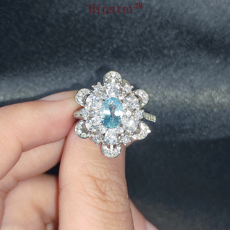 New Luxury Blue Topaz Ring Natural Amethyst Open Women