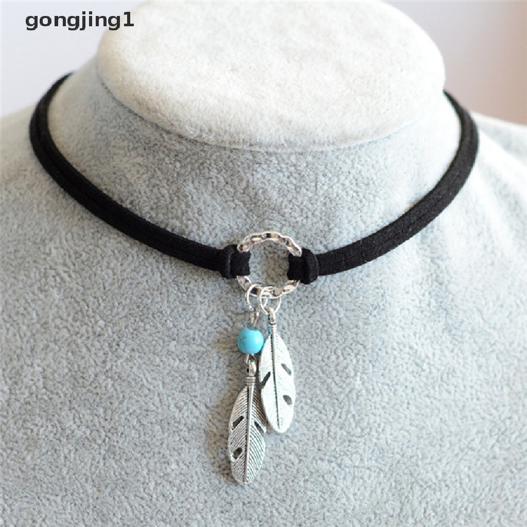 Kalung Choker Liontin Bulu Gaya Bohemian Untuk Perhiasan