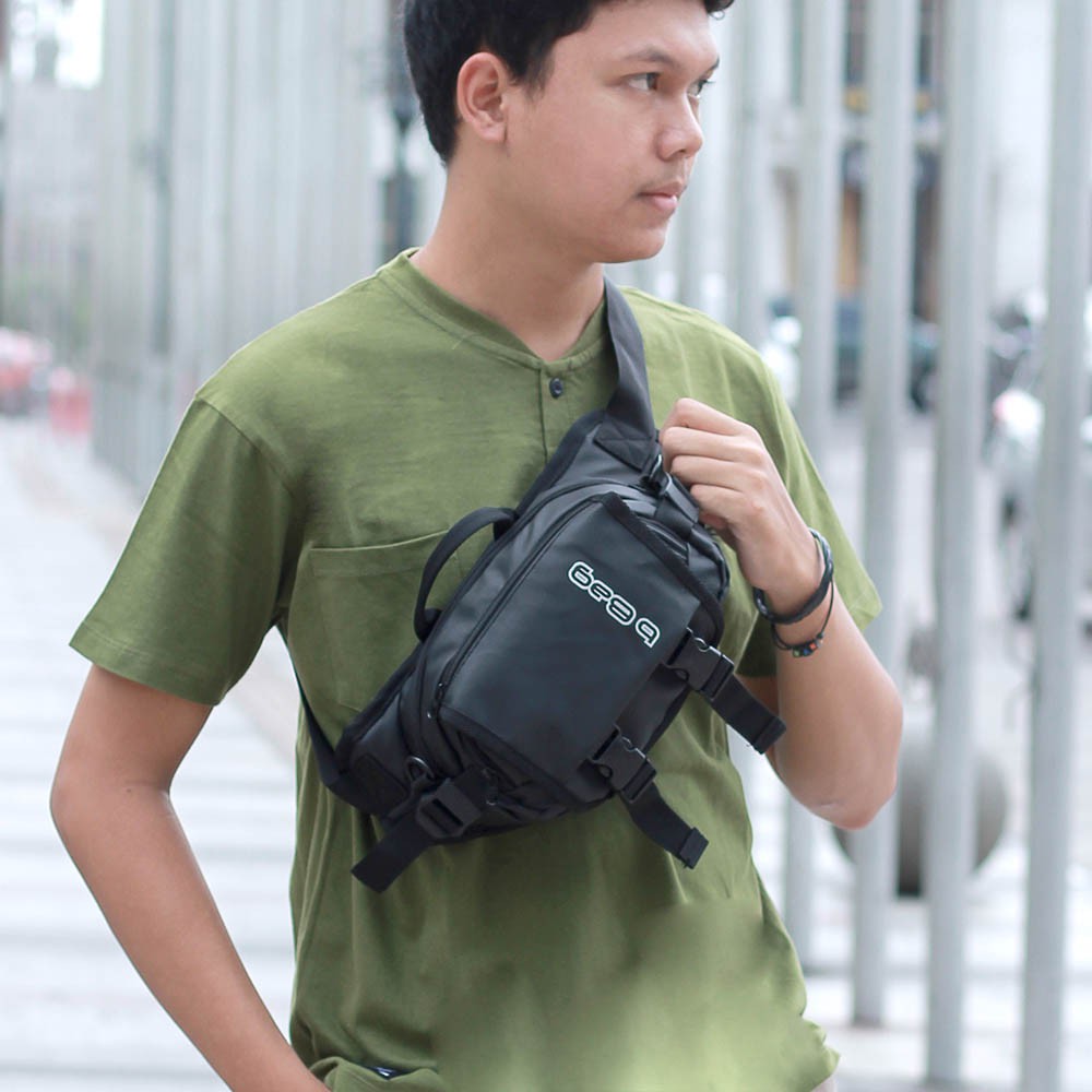 Tas Selempang Sling Bag Pria Anti Air Waterproof Keren Tas Bahu Waistbag Pria Hitam dan Hijau Army