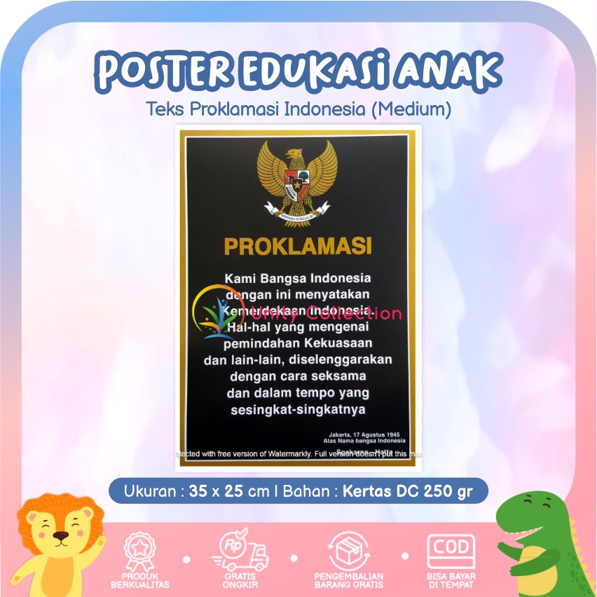 Poster Dinding Medium Edukasi Anak Belajar Gambar Teks Proklamasi Indonesia