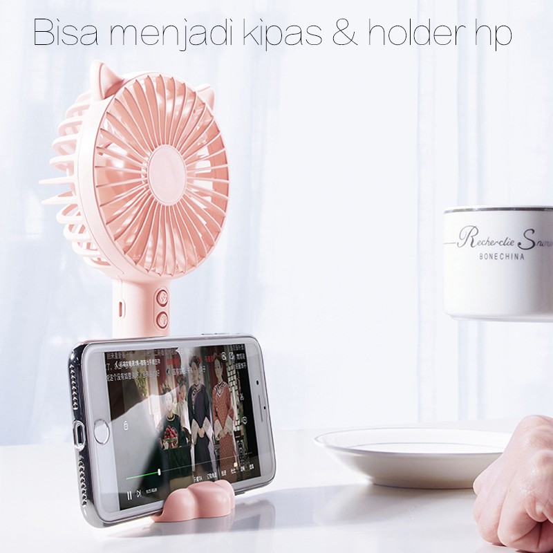 Kipas Angin Mini Portable mini Recharge fan Karakter + Lampu LED 3-Speed Adjustment