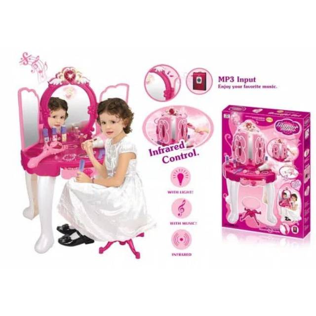 ADA MP3 DAN REMOT MAINAN MEJA RIAS DRESSING TABLE ANAK 3 KACA GLAMOR MIRROR WITH REMOTE BESAR 008-18
