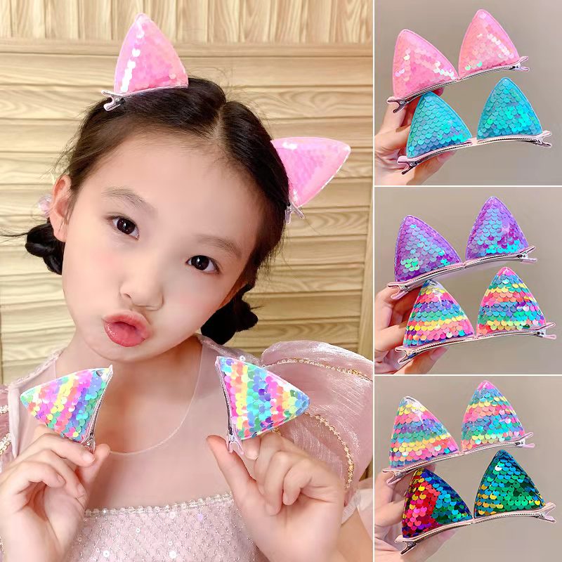 (Hello Girl)F111 2pcs/Set Jepit Rambut Anak Motif Telinga Kucing Blink Gaya Korea Import