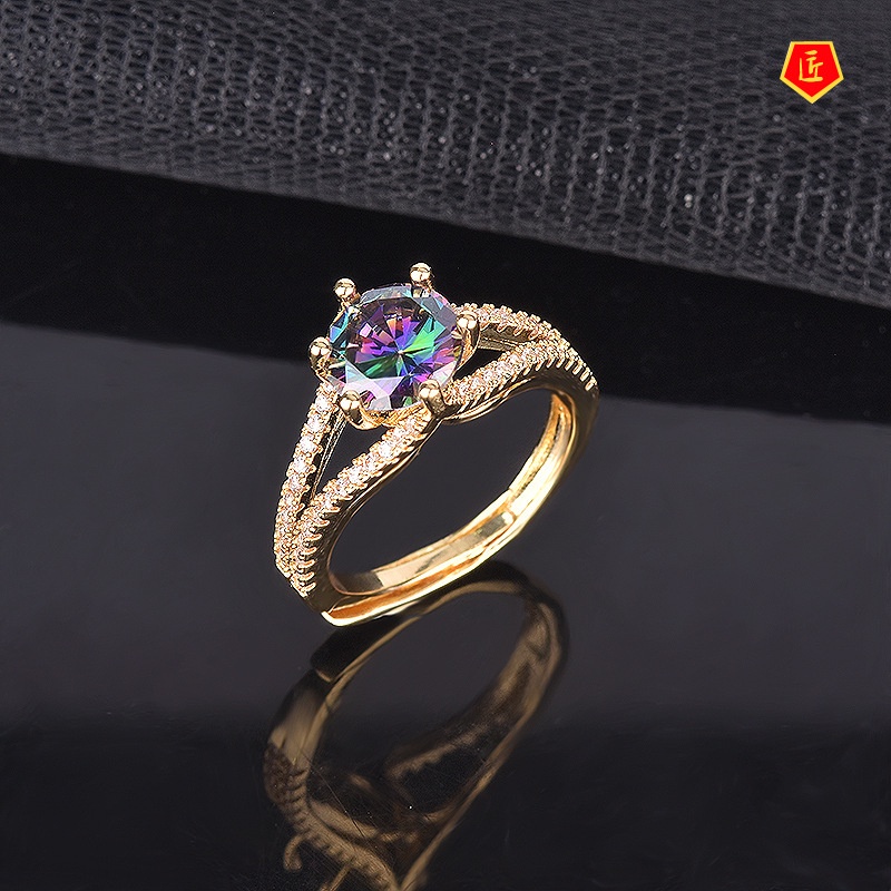 [Ready Stock]Creative Gold Inlaid Color Diamond Ring