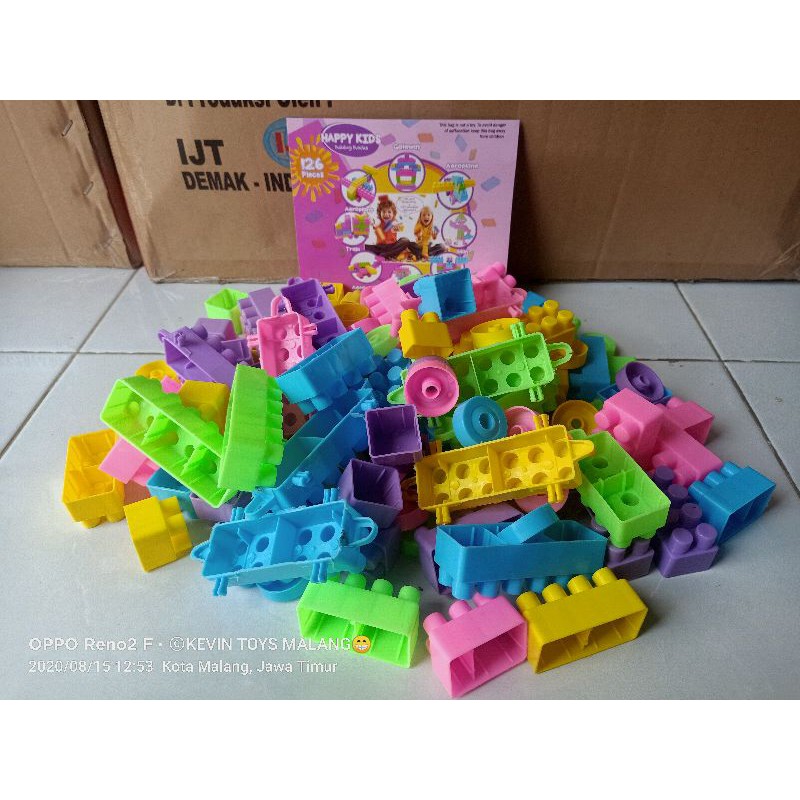 mainan anak edukasi legoo block besar happy kids isi 126pcs / happy kids building block kevin toys / MAINAN BALOK isi 126pcs
