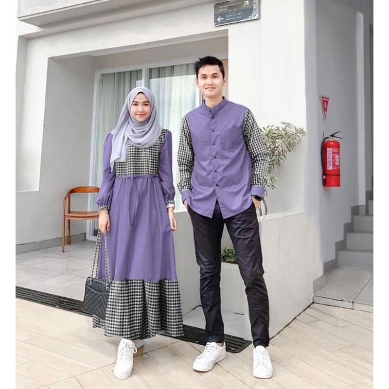 Couple Gamis Muslim Agoda | Baju Pasangan Muslim Remaja Dewasa Gamis Brukat Furing Kemeja Lengan Pan