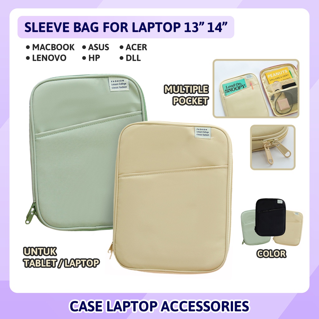 Sleeve Bag Sarung Case Laptop 11 12 13 14 inch Casing Korea Style Kesing Pouch Bag Tas For Macbook A