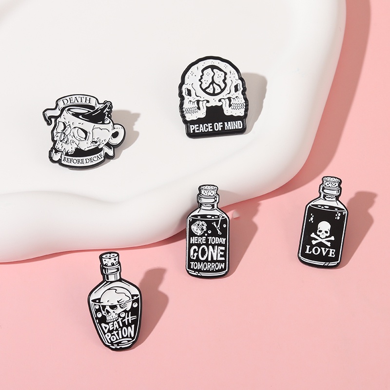 Bros Pin Enamel Bentuk Tengkorak Kimia 5 Gaya Punk Untuk Hadiah