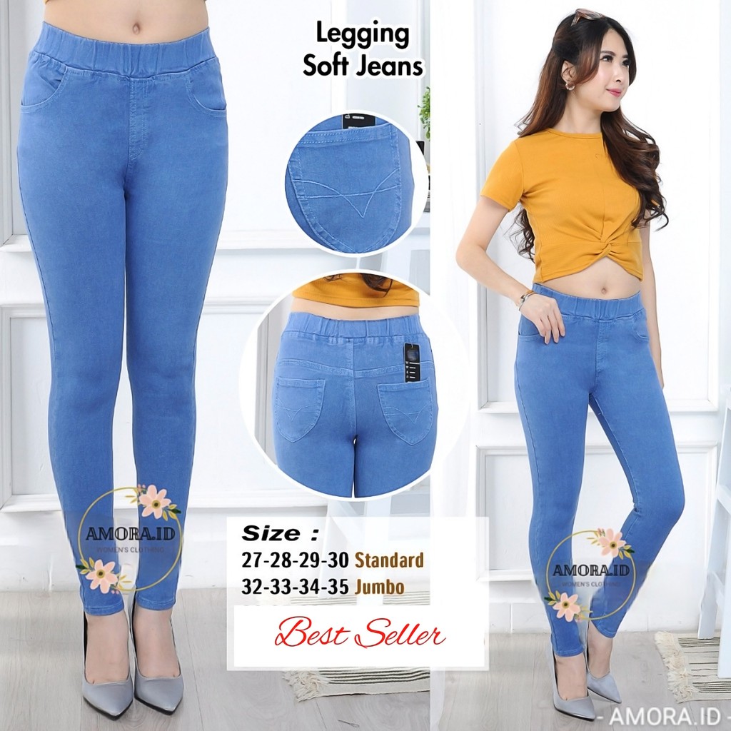 AMORA Legging Jeans Pinggang Karet Size 27-35