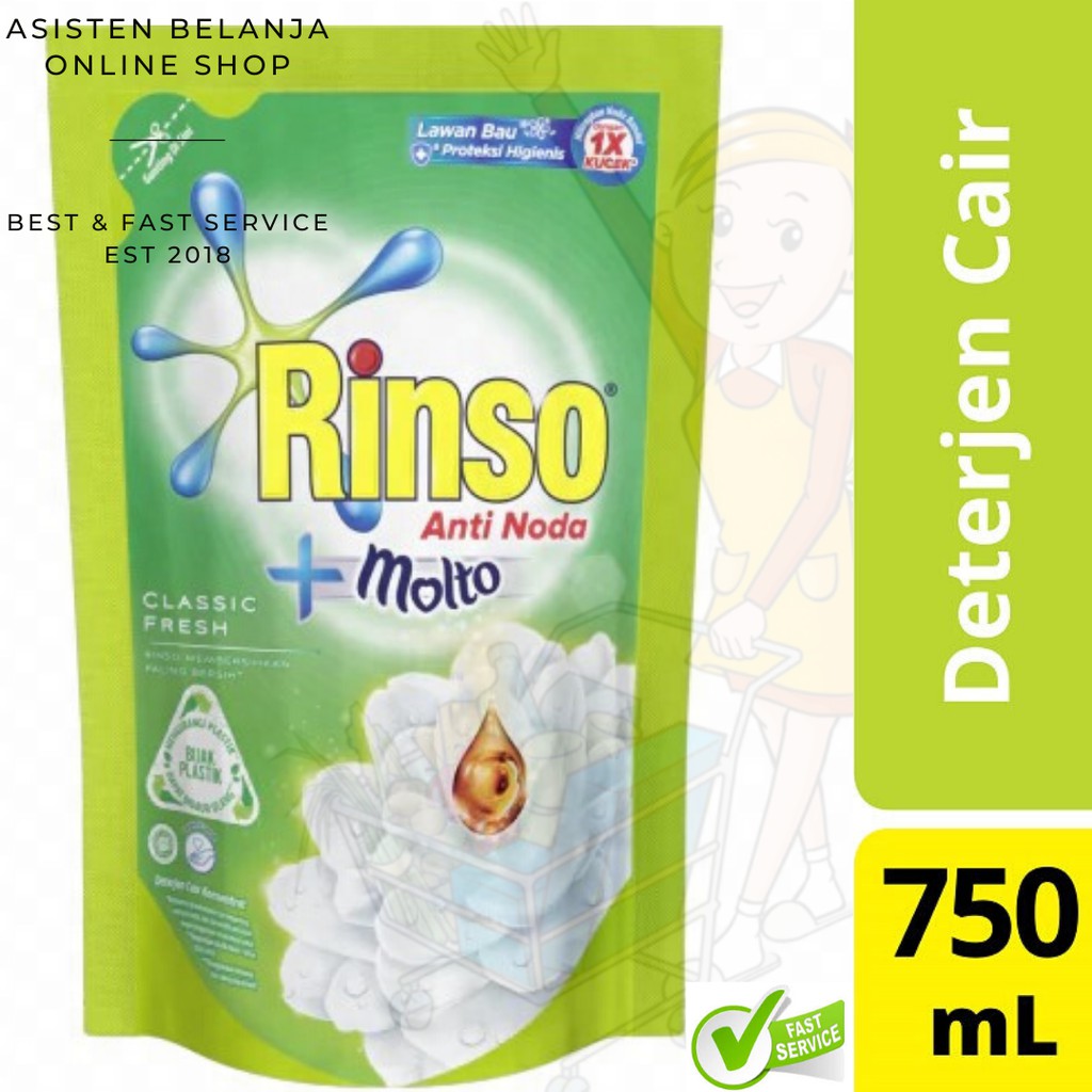 Deterjen Anti Noda RINSO Cair Classic Fresh +Molto 750 ml 750ml 700ml 700 ml