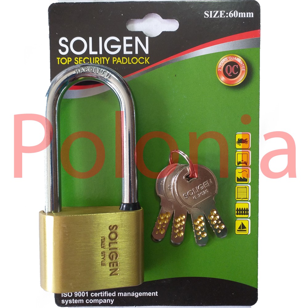 Soligen Gembok 60mm Panjang Kuningan Computer Key