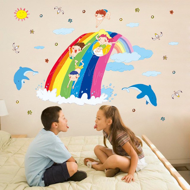 Reliza Wall Sticker Colorful Rainbow Waves Stiker Dinding Pelangi LDR7167