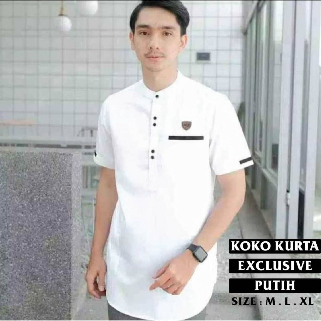 Baju Koko Kurta Pendek Exclusive Putih