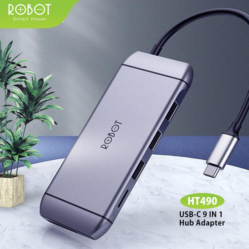 ROBOT HT490 9 in 1 USB C Hub Adapter With RJ45 HDMI 4K VGA 1080P PD 100W USB 3.0 SD/TF Card