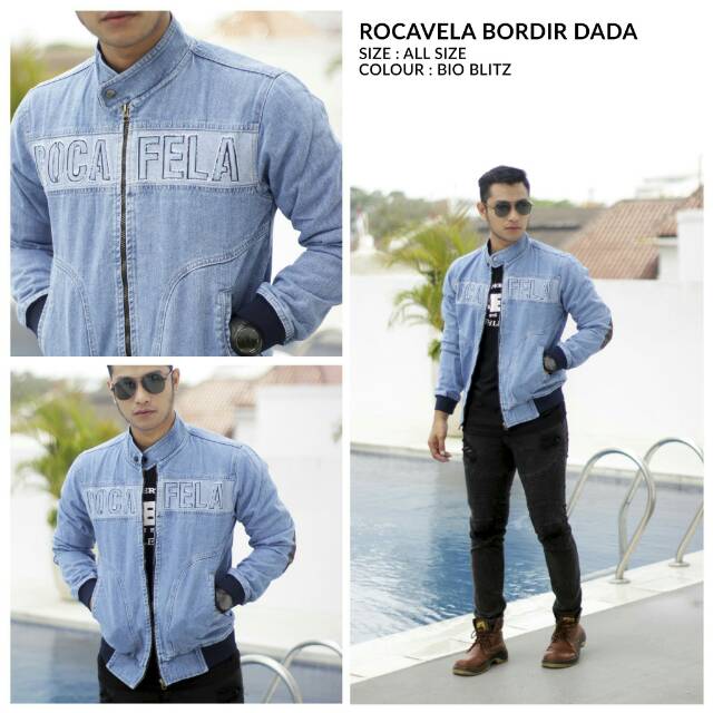 jaket jeans rocafela bordir dada jaket jeans denim pria