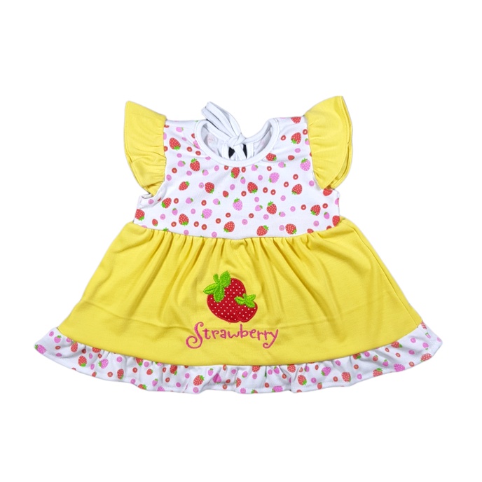 Jemico | dress bayi perempuan motif strawberry usia 1 bulan - 6 bulan