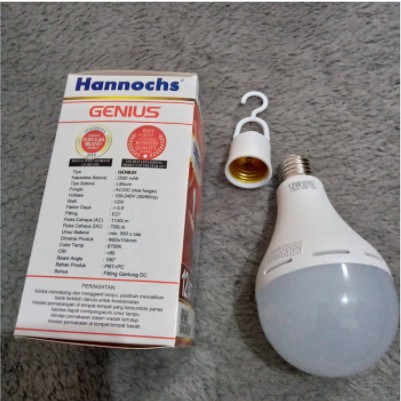 Hannochs Lampu LED Emergency Genius 12W Putih AC/DC 12 Watt Fitting