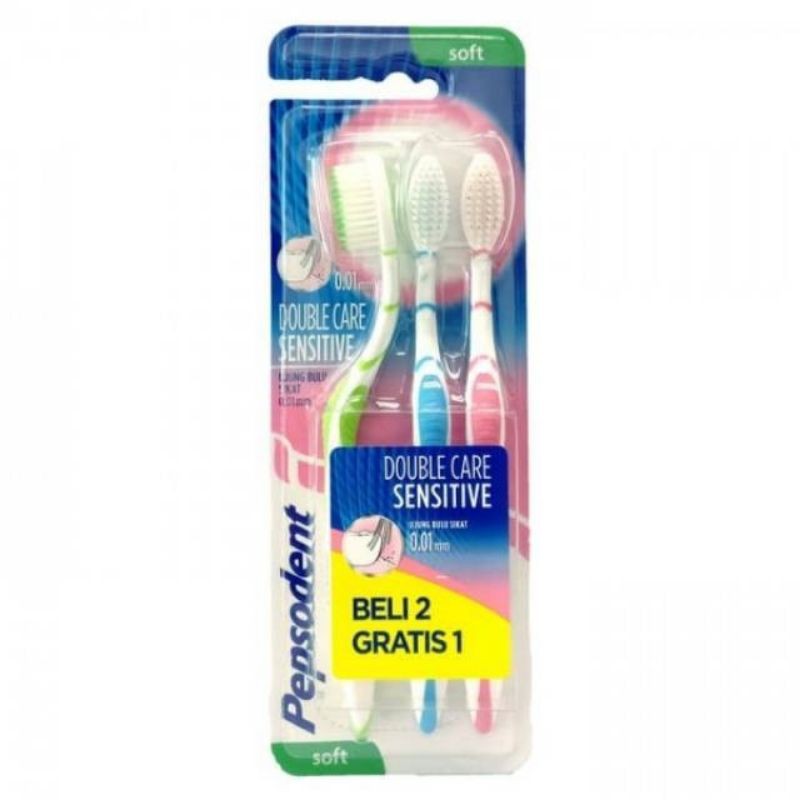 Pepsodent Toothbrush Sikat Gigi Double Care Sensitive Soft isi 3 (sikat Gigi Bulu Halus)