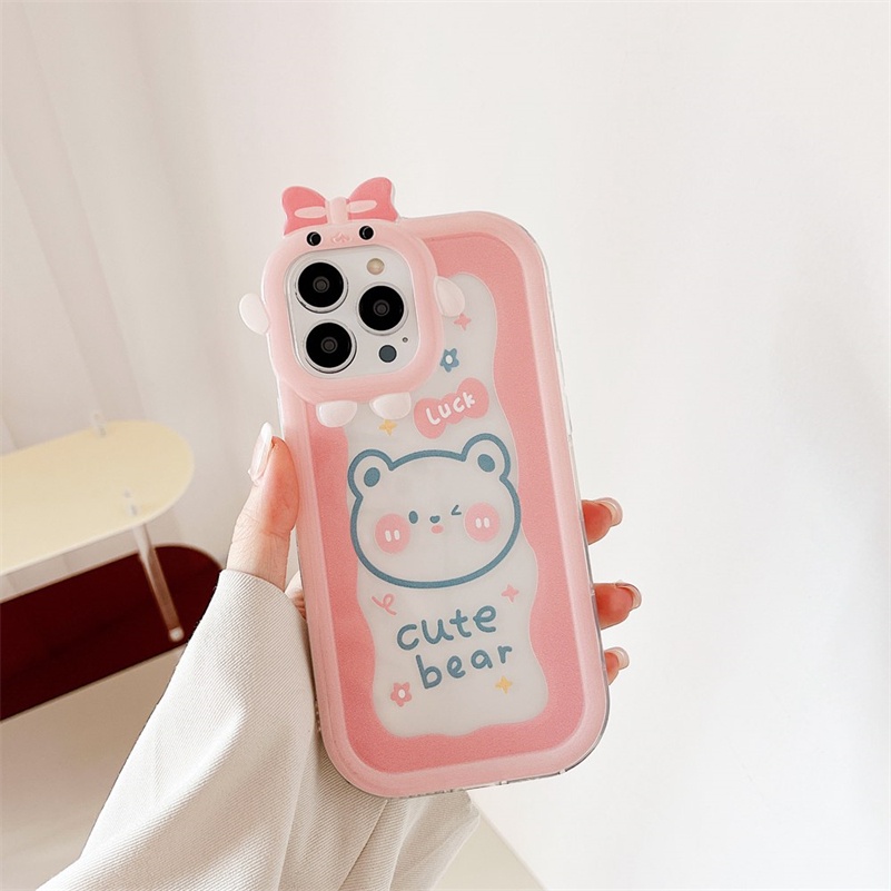 Case Pelindung Lensa Kamera Bumper Shockproof Motif Kartun Beruang Untuk iPhone 14 13 12 11 Pro Max X Xr Xs Max 7 8 6 6s Plus SE 2020