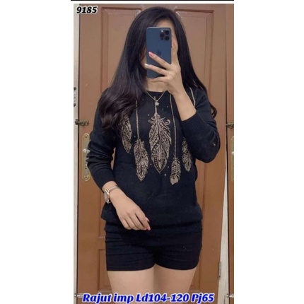 baju atasan fashion wanita rajutan import-Hitam