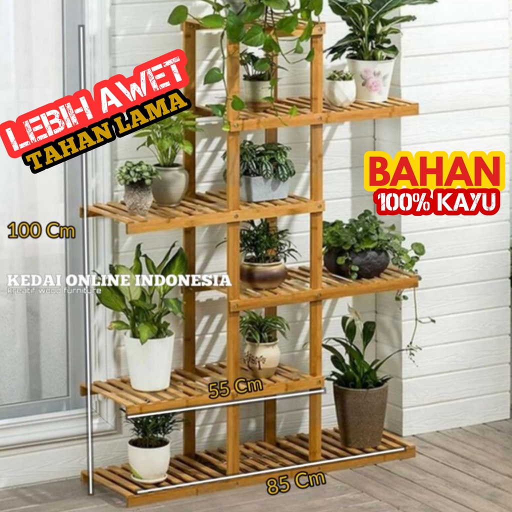 Rak Bunga Susun 6 Kayu Minimalis Hiasan Taman Tingkat Sudut Dekorasi Rumah Murah