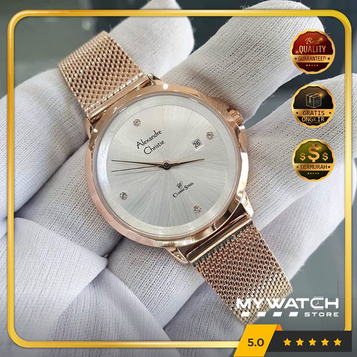 Jam Tangan Wanita Ori Alexandre Christie AC 2865 AC2865 Alexander Christy Rosegold White