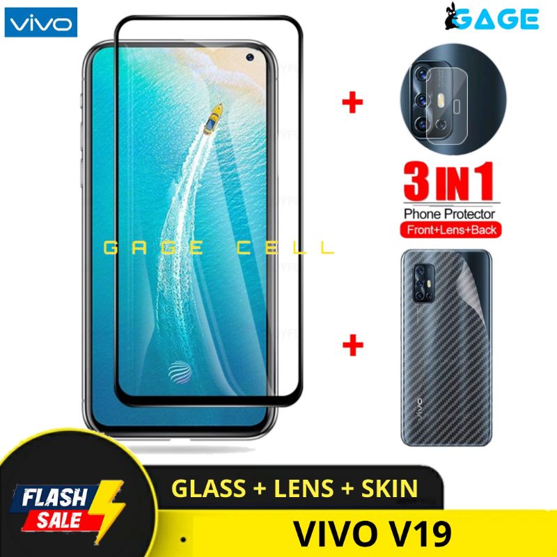 PROMO 3IN1 TEMPERED GLASS LAYAR KAMERA SKIN CARBON VIVO V19 TG ANTI GORES FULL SCREEN PROTECTOR