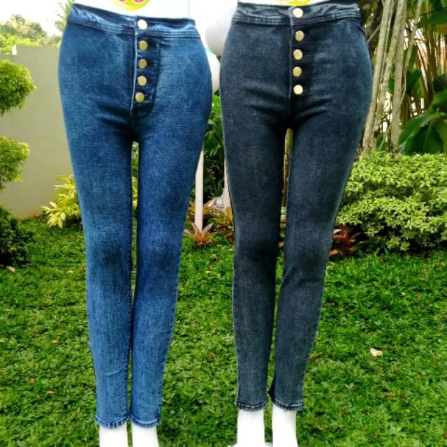 Celana hw jeans hightwaist jeans snow hw kancing 5 tengah