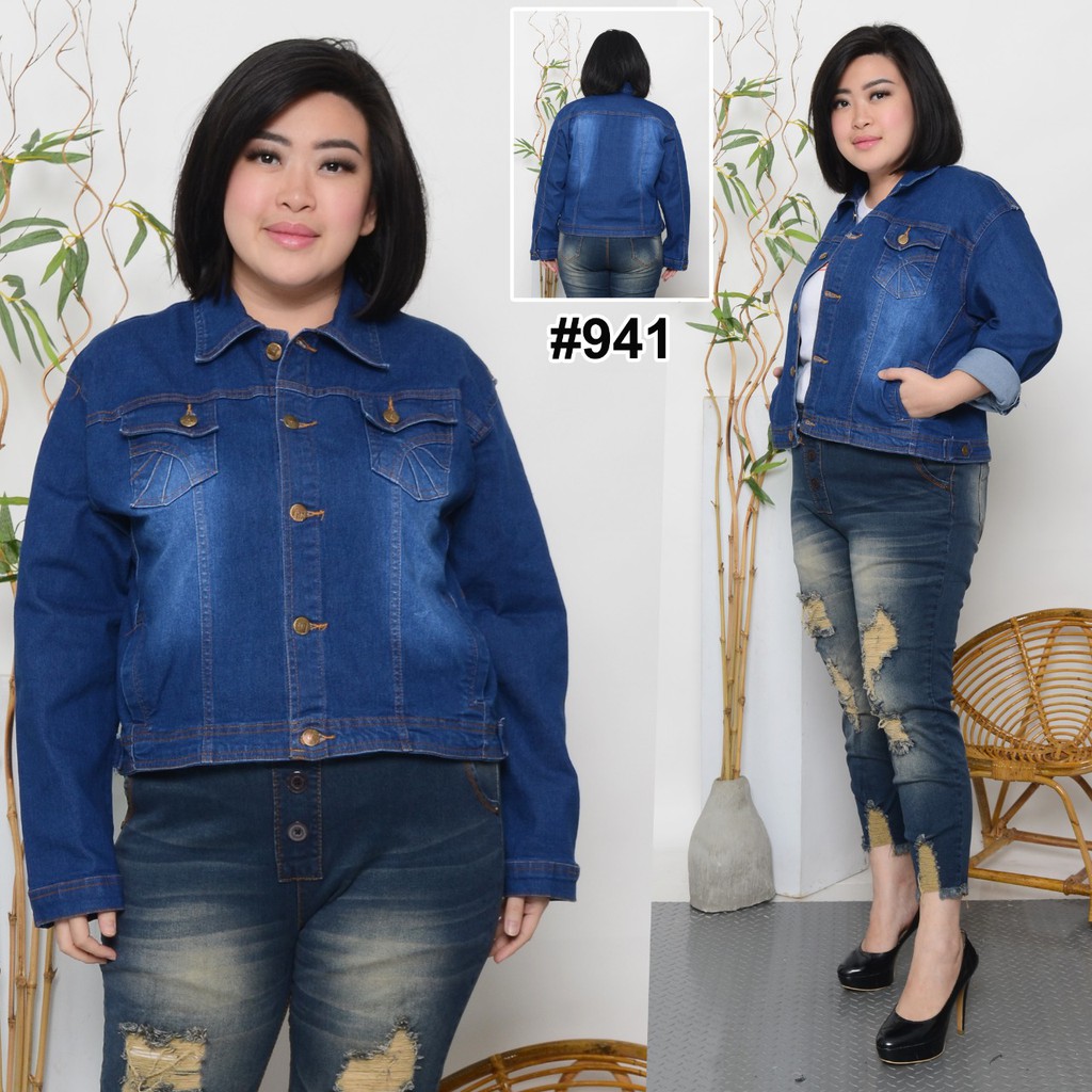 MC girl - Jaket Jeans Jumbo Wanita / Jacket Lepis Polos Cewek / Jaket Denim Big Size