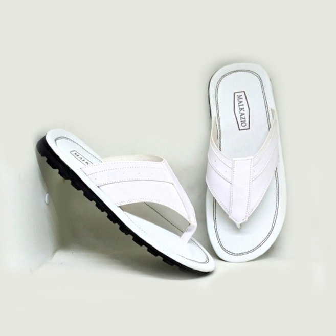 Sandal Pria Jepit Putih Kulit / flip flop Full White - ORIGINAL ZGB-DZ06 sendal cowo casual santai gaya murah