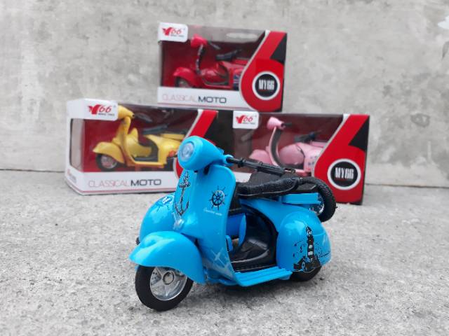 DIECAST MOTOR VESPA SIDE CLASSIC - MINIATUR KLASIK SCOOTER ANTIK 2