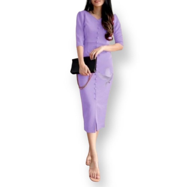 Baju Kantor Murah Lilac Dress Formal Ungu Korean Dress Wanita Dewasa Terbaru 2022 Livind Dress Korea