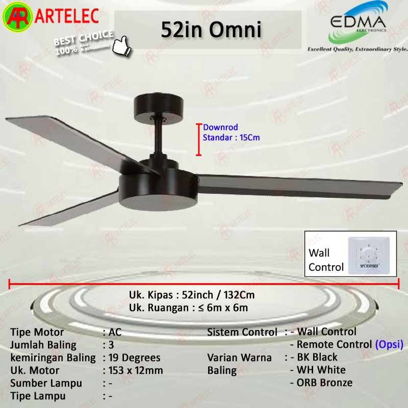 MT EDMA 52in OMNI Kipas Angin Gantung Dekorasi Kipas Angin Plafon Mt Edma