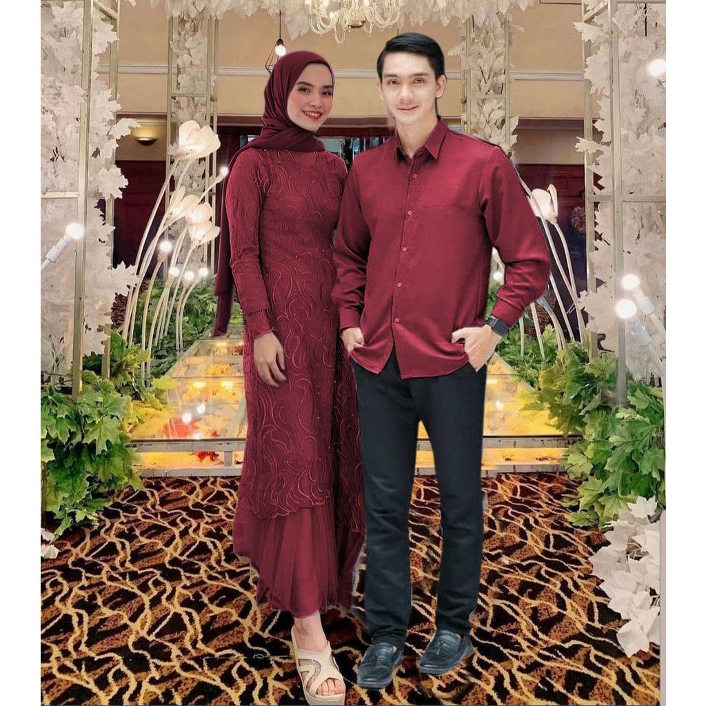 COUPLE GERALDINE / GAMIS BRUKAT DAN KEMEJA MOSCREPE / COUPLE PESTA / COUPLE KONDANGAN / GAMIS MUSLIM /GAMIS JUMBO / GAMIS TILE