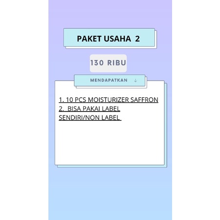 PAKET USAHA NON LABEL MOISTURIZER SAFFRON